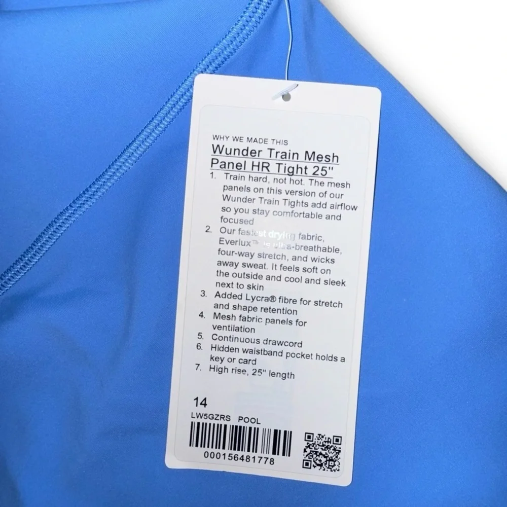 NWT LULULEMON Wunder Train Mesh Panel High-Rise Leggings 25” - Pool Blue 14